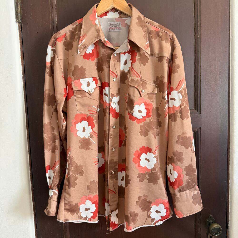 1970s Vintage H Bar C Ranchwear Western Leisure Shirt Pearl Snap Buttons XL
